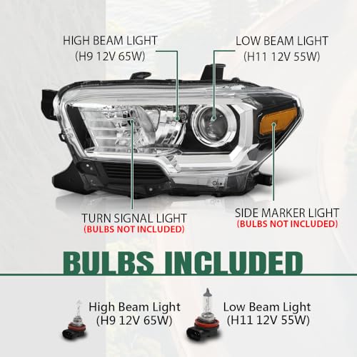 Image of GRAND ORANGE Headlight Assembly W /O LED Daytime Running Light Front Headlamp Left & Right Side Fit 2018 Toyota Tacoma 81150-04261, TO2502266 Clear Lens Black Housing Halogen