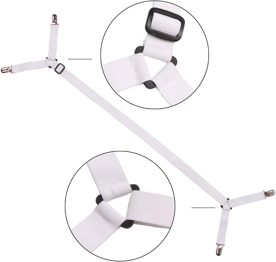 Triangle Bed Sheet Fastener Adjustable Holder Straps for a Smooth Mattress, Pack of 4, White