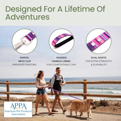 Image of Waterproof Dog Leash - 6 ft - Washable, Stink-Proof, Dirt-Proof & Odorless - Easy to Clean, Fade & Wear Resistant - Heavy-Duty with Padded Handle & Rust-Proof Clip - Pink (1 inch)