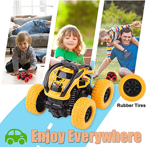 Toys Cars for 2+ Year Old Boys, 2 Pack Pull Back Cars Monster Trucks, 360 Degree Rotation Push and Go Vehicle, Inertia Car Racing Game Toys Gift for 3 4 5 6 Toddler, Red and Yellow - Image 6
