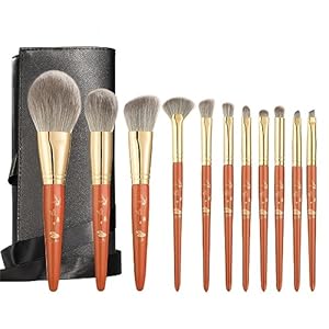 MADALIAN Makeup Brush Set Beginner Soft 11pcs Portable South Elm Wood Handle Beauty Tools(Color:D)