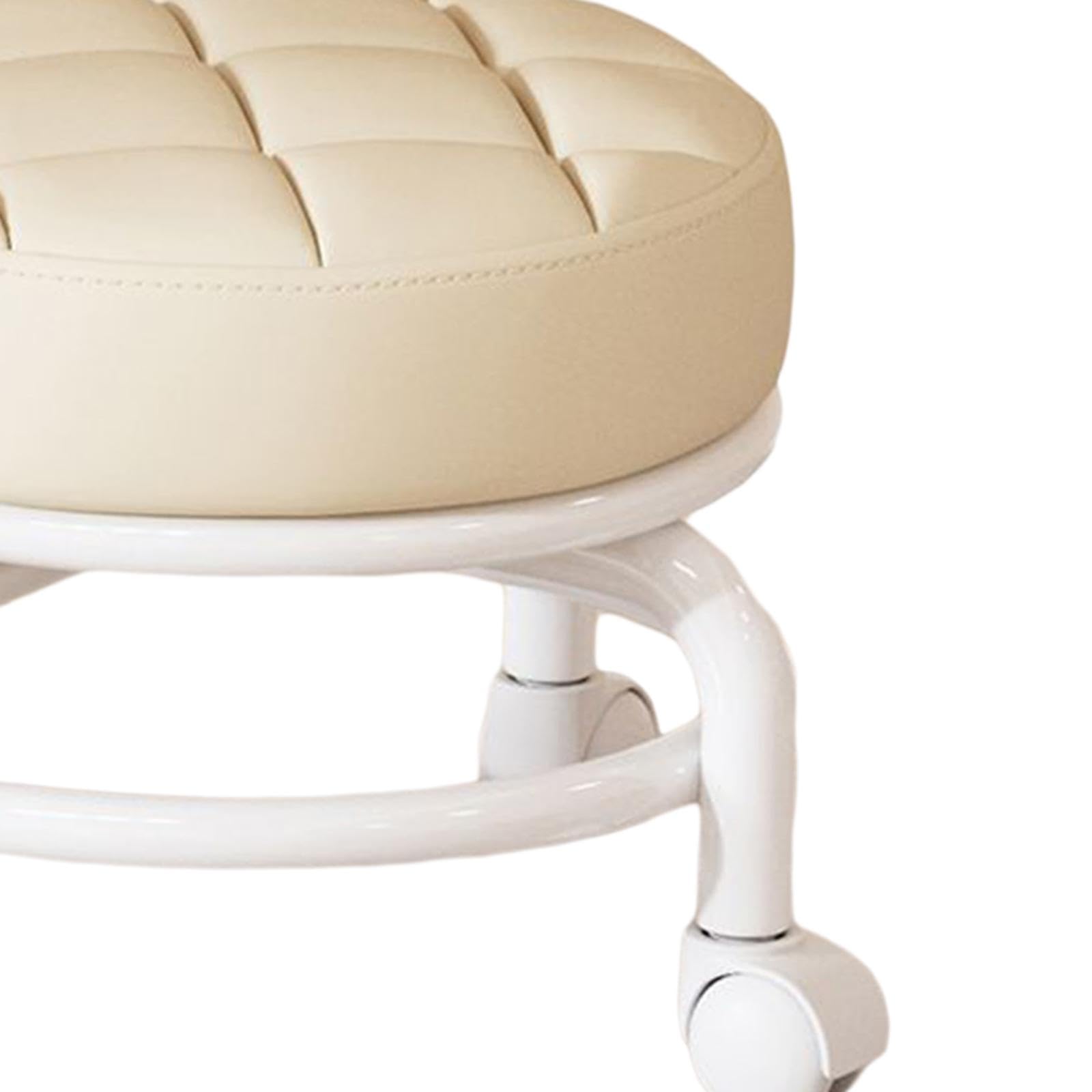 Taburete de rodillos giratorio de 360 ° Taburete para tareas domésticas perezosas Taburete de bajo ruido para niños Poleas pequeñas Taburete Ruedas giratorias, beige