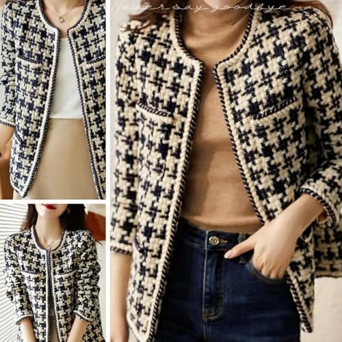 DAYISS Womens Tweed Blazer Long Sleeve Jacket Fully Lined Casual Business Elegant Work Office Coat Plaid Tweed Suit Jacket4