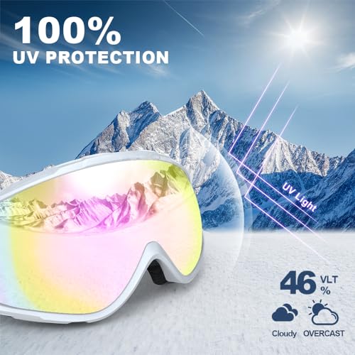 Image of findway Ski Goggles OTG - Over Glasses Snow /Snowboard Goggles for Men, Women & Youth - 100% UV Protection