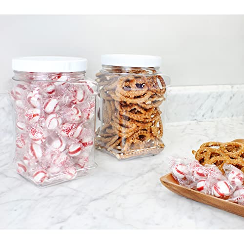 Cornucopia 48Oz Square Plastic Jars (3-Pack); Clear Rectangular 6-Cup Canisters W/Black Lids, Easy-Grip Side #TOP5