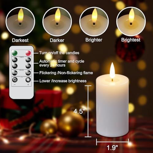 Image of 4.5 inch Rechargeable Flameless LED Pillar Candles with 10-Key Remote and Timer, 6 Pack White Real Wax 3D Wick Flickeing Votive Candles with Charging Plate&USB Cable Christmas Holiday Decor