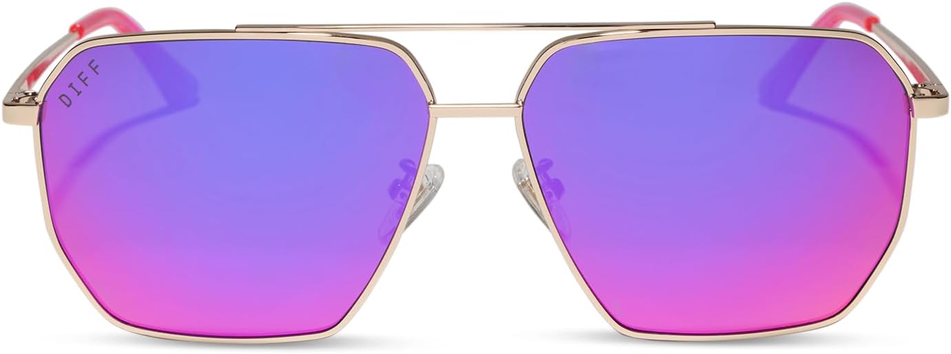 DIFF Berkely Oversized Navigator Sunglasses for Women | UV400 Protection | Modern Metal Frames