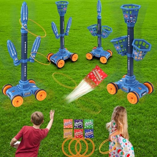 2-in-1 Bean Bag & Ring Toss Game for Kids Ages 4-8-12 – Adjustable Moving Baskets Targets | Fun Family Games for Kids and Adults | Ideal Gifts for Boys Girl Ages 5-6-7 | Outdoor Backyard Yard Game