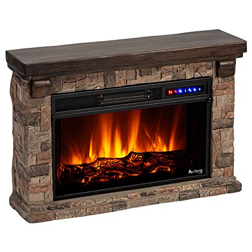 E-Flame Usa Telluride Small Led Electric Fireplace Stove With Faux Wood And Stone Mantel - Remote - 3D Log And Fire - Improved Packaging For 2022, 33" Wide X 22" Tall #TOP29