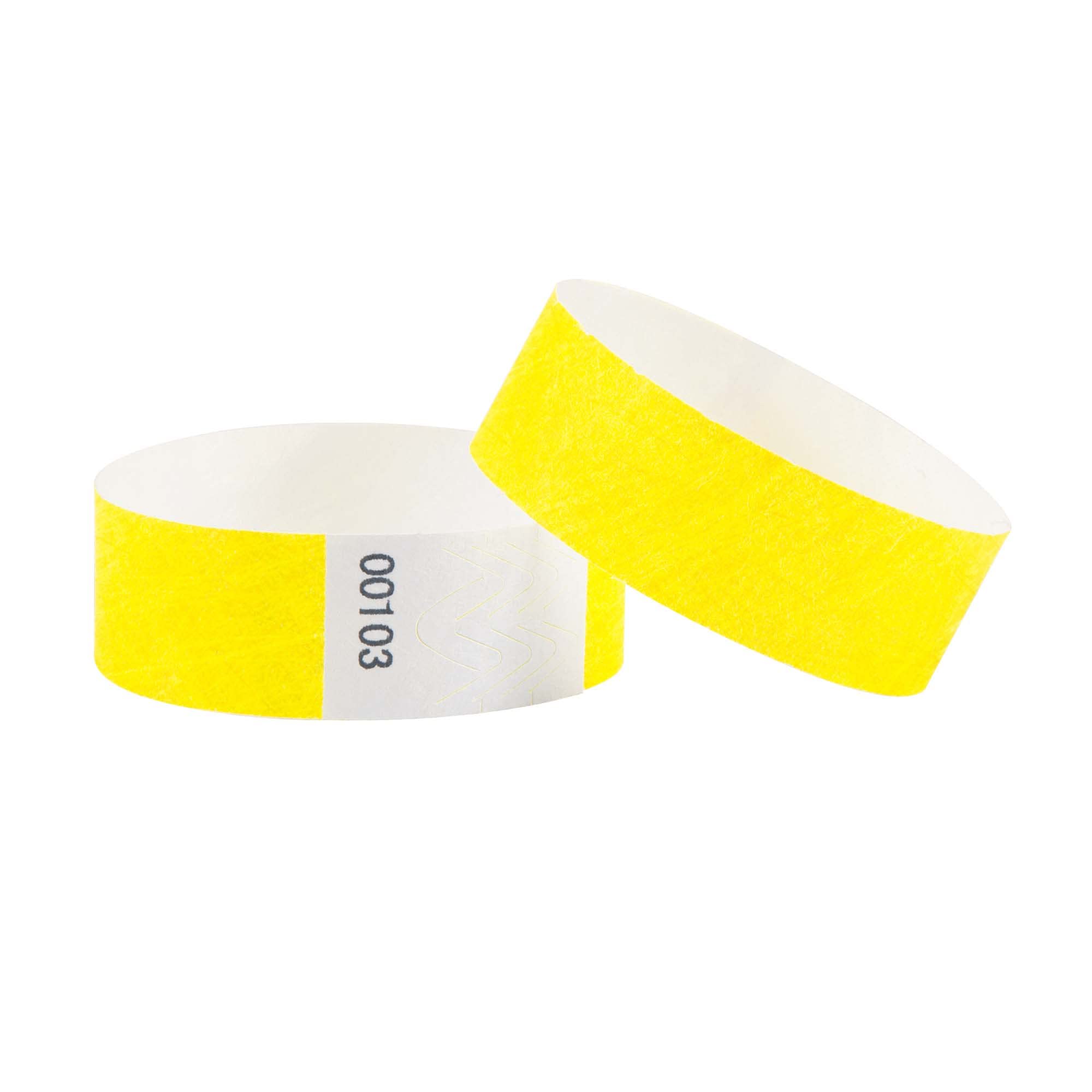 L LIKED 100 Pcs Numbered Wristbands for Events Waterproof Paper Neon Wristbands Party Bands Entrance Wrist Bands for Events Music Festival Concert Contest (Fluorescent Yellow)