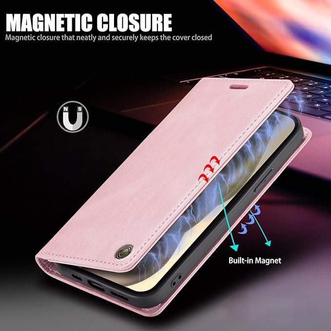 Image of ClickCase for Samsung Galaxy S24 FE 5G Sheepskin Series Faux Leather Wallet Flip Case with Video Stand & Magnetic Closure Lightweight Flip Cover for Samsung Galaxy S24 FE 5G (Pink)