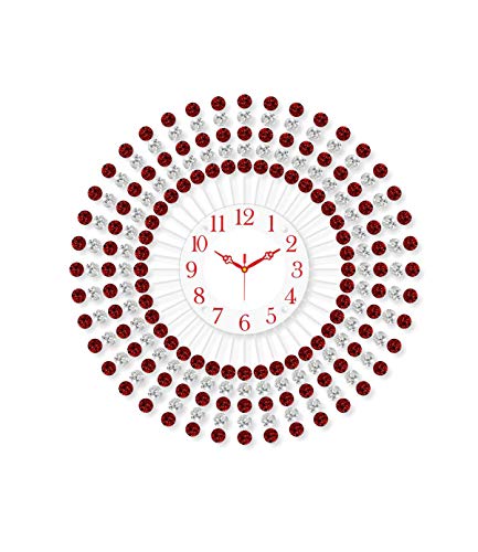 Image of CHRONIKLE Crystal Decorative Floral Design Round Diamond Studded Analog Metal Wall Clock for Living Room Home Decor Office Gifts (Size: 60 x 5 x 60 CM | Color: Red | Weight: 2005 Gram)