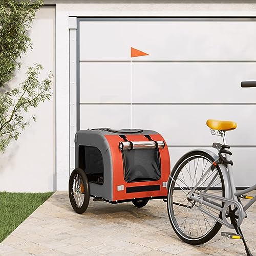 ARKEM Remolque Bicicleta para Perros Hierro Tela Oxford Naranja Gris Carro para Perros Grandes
