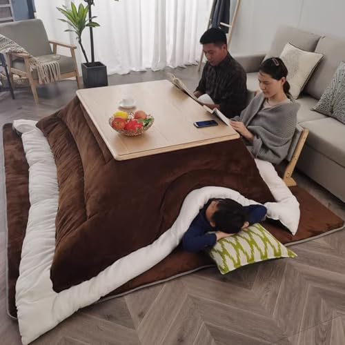 Pubstbos Kotatsu Heating Table Set 80/120cm Japanese-Style Stove Futon Set Kotatsu Heating Table 4-piece Set for Living Room in Winter Living Room Square Kotatsu Table (Brown-A 80 * 120 * 40cm)