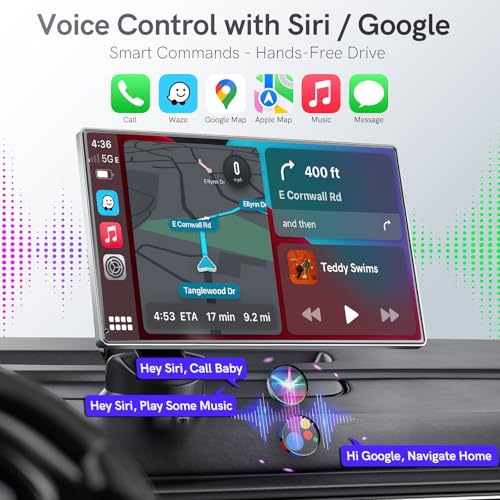 Coocom Portable CarPlay Screen for Car,Car Stereo with Apple CarPlay & Android Auto,Incell Touch Screen,4K Dash Cam,1080P Backup Camera,Mirror Link, Voice Control, Bluetooth 5.3,GPS,FM (9 Inch) by COOCOM - Image 3
