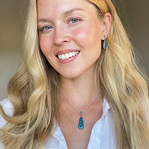 Turquoise Network Sterling Silver Genuine Gemstones Necklace & Earrings Matching Set (Choose Style)2