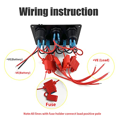 Fxc 5 Gang Rocker Switch Panel With Dual Usb Slot Socket 5V 4.2A + Cigarette Lighter + Voltmeter For Marine Boat Car Rv Vehicles Truck 12-24V Waterproof Blue Led (5B Green) #TOP4