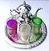 Kenta Juego de te marroquí bandeja repujada 30 cm + 3 vasos multicolores+ tetera pequeña
