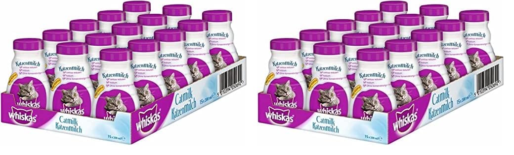 Whiskas Katzenmilch für Kätzchen ab 6 Wochen, 15 Flaschen, 15x200ml – Leckerer Snack für eine glückliche Katze, laktosereduziert und leicht verdaulich,3 l (2er Pack)