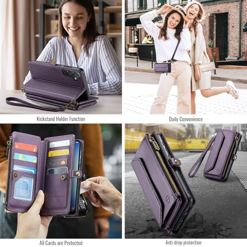 Strapurs Wallet Case Compatible with Samsung Galaxy A17 5G RFID Blocking Card Holder Soft PU Leather Magnetic Snap Shoulder Strap Zipper Pocket Phone Case Fit for Galaxy A17 6.7" - Purple by Strapurs - Image 5