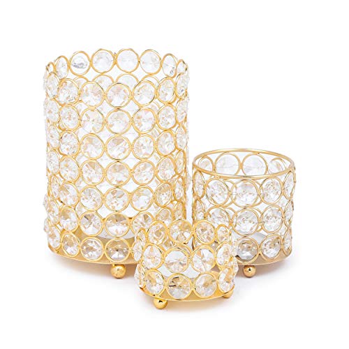 Tied Ribbons Gold Crystal Tea Light Candle Holders Wedding Decor Table Centerpieces Dining Room Gifts Boxed Crystal Votive Candle Holder Housewarming Decor - Tealight Candle Holders Glass (Set Of 3) #TOP2