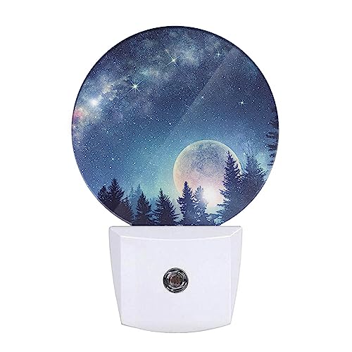 Image of Forest Moon Night Lights Plug into Wall, Stars Starry Night LED Plug-in Nightlight, Night Sky Milky Way Starry Sky Galaxy Night Light with Dusk to Dawn Sensor for Home Decor