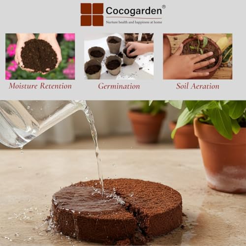 Image of Cocogarden Cocopeat Disc (100 mm, Pack of 2) | for Seedling, Germination, Home Gardening, Potting Soil Mix for Plants, Hydroponics