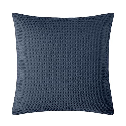 Levtex Home - Cloud Waffle Square Decorative Pillow - 20x20in - Textured Waffle Weave - Navy Blue - Polyester Filled - Cotton Solid Back - Zipper Closure