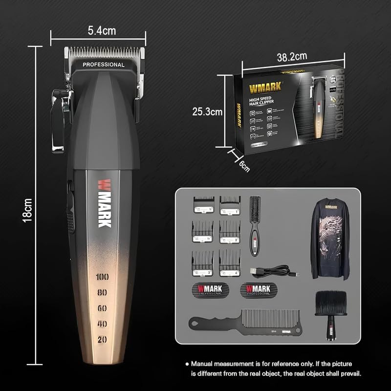 Image of WMARK Ultra Premium Professional 9000 RPM 2 Speed Hair Clipper Set Zinc Alloy Body Digital Display 6 Guide Comb Taper Lever Cutting Cape Cleaning Brush Hair Brush Hair Sticker 180 min, Model 21