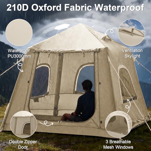 Image of Inflatable Tents for Camping,Easy Blow Up Tent with Hand Pump,4 Seasons Waterproof Air Inflatable Camping Tent House for Family Weekend Camping