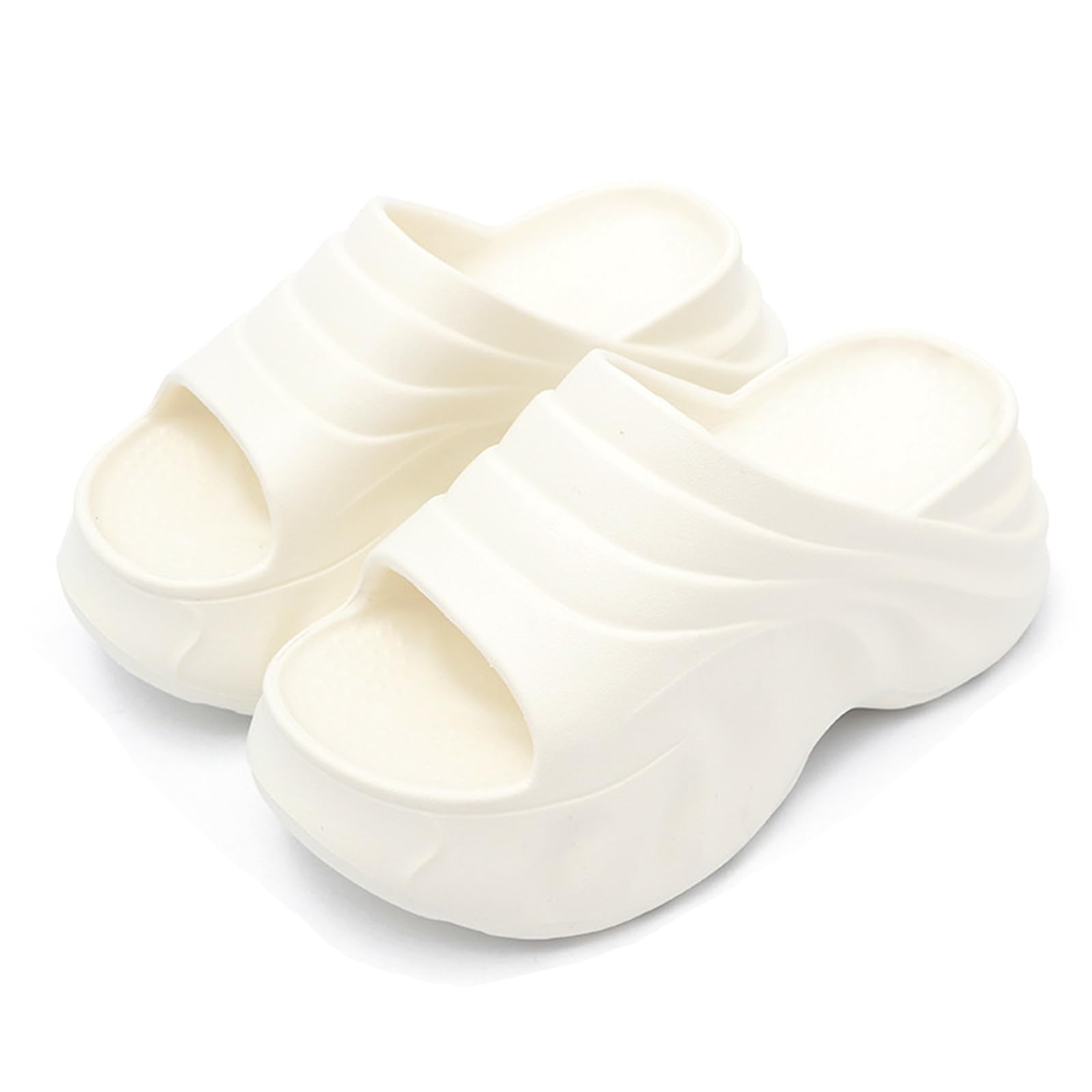 FIFILAPIN Women's Simple Platform Beach Slippers Fashion Round Toe Lightweight Non-slip Slip-On Indoor and Outdoor Summer Slippers for Party, Shopping