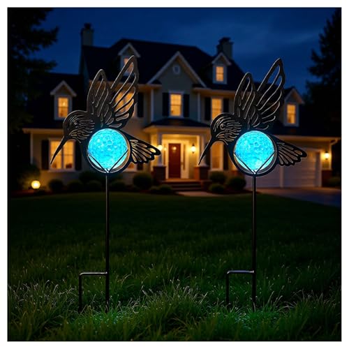 Lampe solaire colibri en fer lot de 2 pour la décoration de votre jardin et de la cour