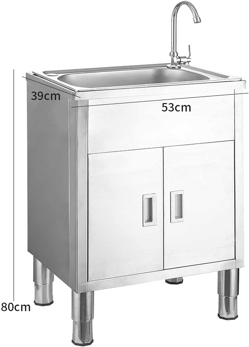 304 Stainless Steel Laundry Sink Independent Kitchen Single Tank Stainless Steel Sink with Single Cold Faucet Suitable for Restaurants Hotels Bathrooms (53x39x80 cm)