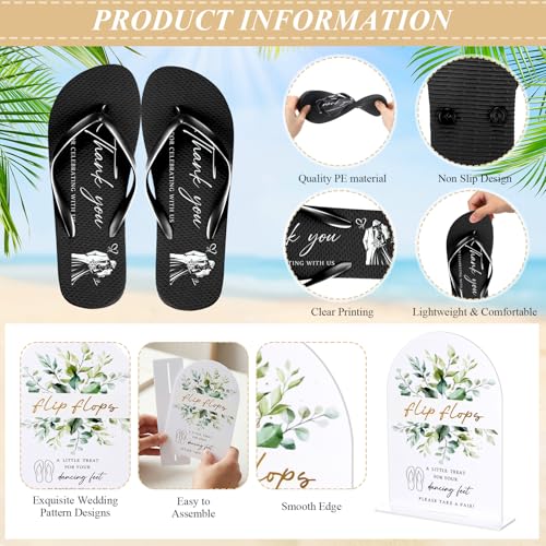 Image of 24 Pairs Bulk Flip Flops for Wedding Guests | Reception Sandals, Wedding Party Favors with Sign, Size Cards, Bagged, Dance Floor Slippers