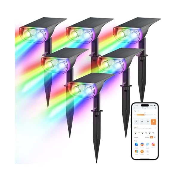 Linkind Smart Solar Lights Outdoor SL5, Color Changing Solar Spotlight for Halloween Decorations, APP Control Landscape Lights, IP65 Solar Spot Lights Outdoor, Solar Halloween Lights for Yard(6 Pack)