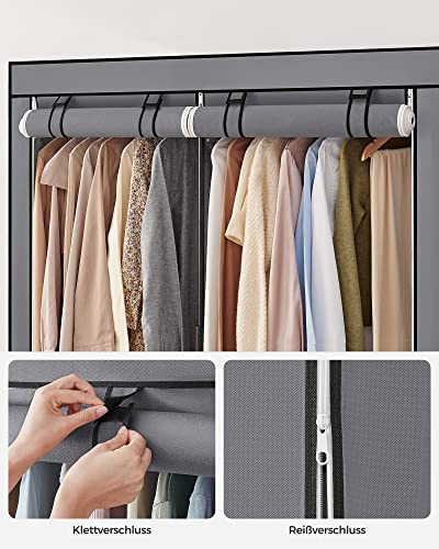 SONGMICS Aufbewahrungsschrank, tragbar, mit Aufhängestange, faltbar, Garderobe, Schlafzimmer, Arbeitszimmer, 140 x 43 x 174 cm, Grau RYG02GY