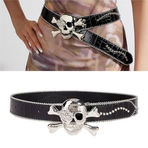 PU Waist Belt With Rhinestones Skull Buckle Adjust Length Waist Belt Girls Jeans Dresses Skirt Coat Decors Waistband Pu Block2