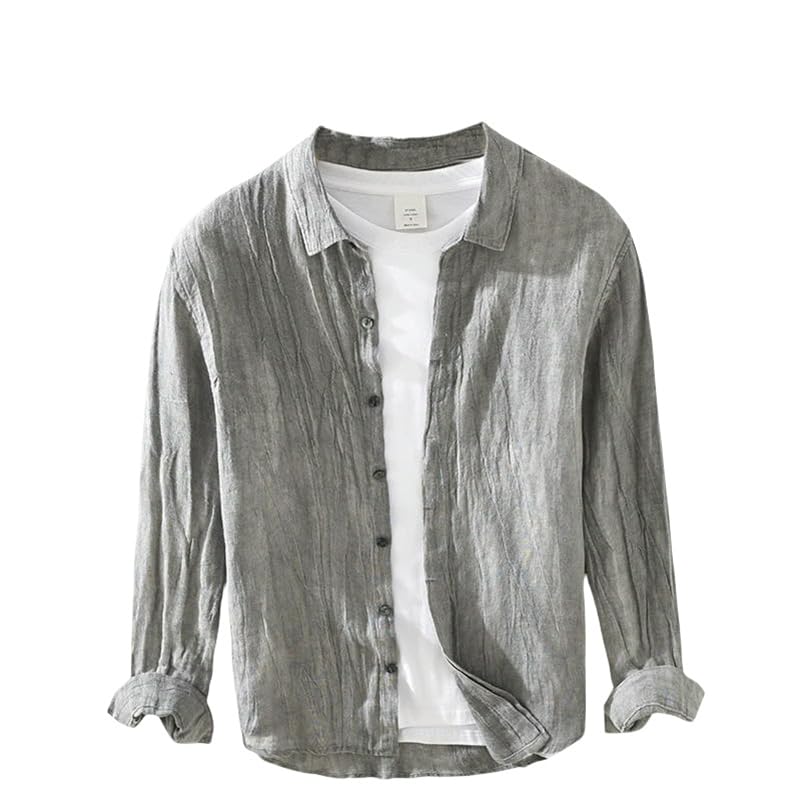 Camisa de lino con botón oculto que elimina arrugas molestas casual