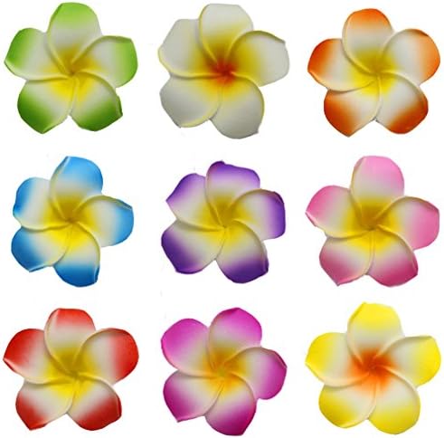 FZBNSRKO 100 Pcs Mixed Color 2.4 inch Hawaiian Foam Artificial Plumeria Rubra Hawaiian Flower Petals for Wedding Party Decoration