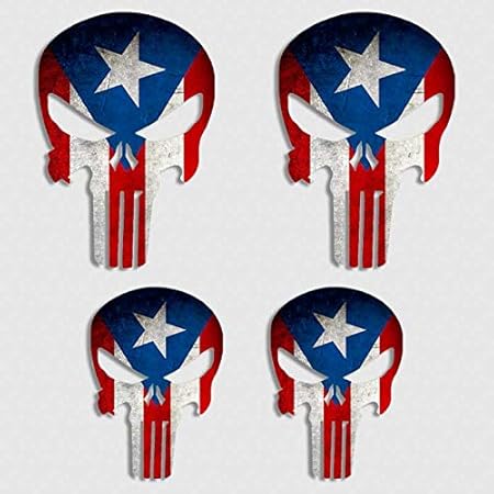 Amazon Com Puerto Rico Skull Decal Sticker Set 4 Pack Puerto Rican Flag Island Surf Automotive
