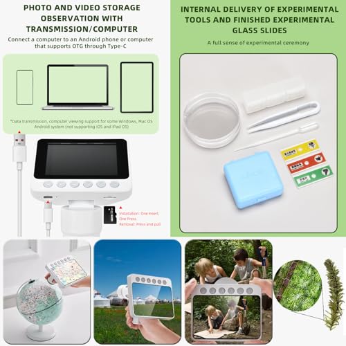 Microscópio Biológico, Microscópio de zoom, Tela Dobrável HD 3,5 '', Luz De Enchimento 6 Led Incor