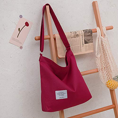 Covelin Women's Retro Large Size Canvas Shoulder Bag Hobo Crossbody Handbag Casual Tote Persian Plum #TOP4