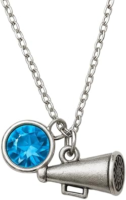 Infinity Collection - Personalized Cheer Megaphone Necklace with Birthstone Charm - Cheerleading Jewelry, Premium Quality Gift for Cheerleaders