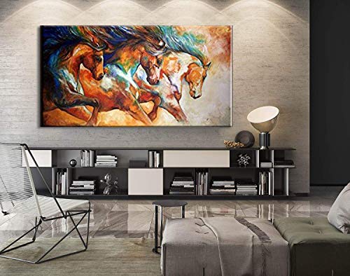 Orlco Art Habilidades Artista Caballo Impresiones Animales Arte Puro Moderno Abstracto Sobre Lienzo Impresión Decorativa Imágenes para Pared Sala 24x48 pulgadas con el marco Cover