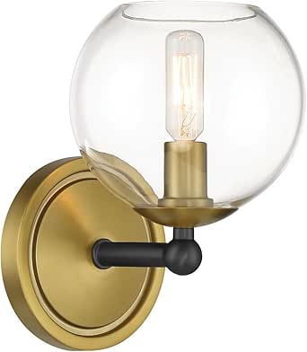 Minka Lavery 5061-726 Kearney Park Clear Glass Wall Mount, 1-Light 60 Watt, 9" H x 6" W, Coal Black and Soft Brass
