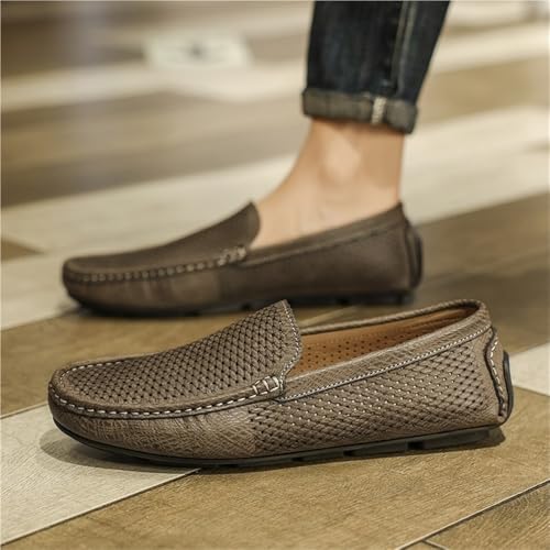 Loafers for Men Round Toe Breathable Perforated PU Leather Flat Heel Lightweight Comfortable Prom Slip-on Shoes3