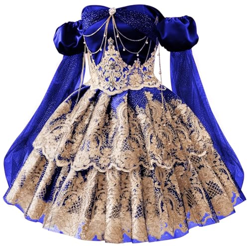 Mouccy Women's Royal Blue DAMA Dresses Puffy Beaded Victorian Ball Gown