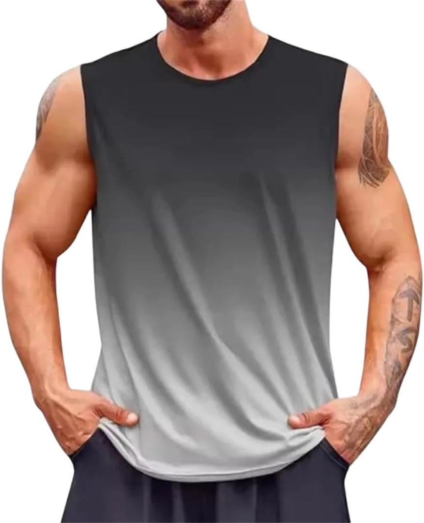 Men Tank Tops Gradient Loose Fit Sleeveless Quick Dry Sports Casual Vest
