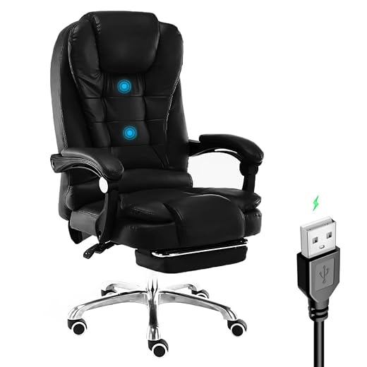 Cadeira De Escritório Nsx Presidente Massagem Apoio Aos Pés Cor Preto Material Do Estofamento Couro