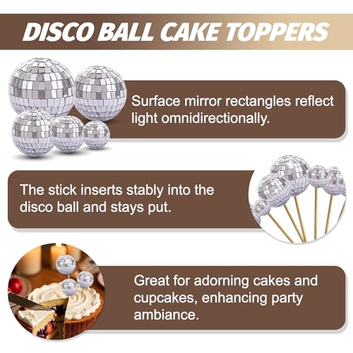 10PCS Disco Ball Cake Toppers Happy Birthday Cake Topper Set 1970s Disco Ball Cake Picks for Cupcakes & Cakes Fun 70s Disco Party Decorations & Retro Party Supplies - Thumbnail 6